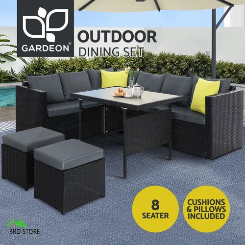 Gardeon Outdoor Furniture Patio Set Dining Sofa Table Chair Lounge Wicker Garden Black