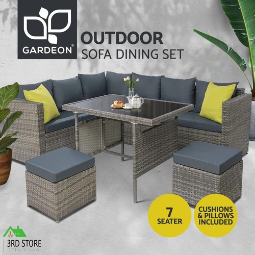 Gardeon Outdoor Furniture Patio Set Dining Sofa Table Chair Lounge Garden Wicker Grey