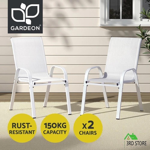 Gardeon 2PC Outdoor Dining Chairs Stackable Lounge Chair Patio Furniture White