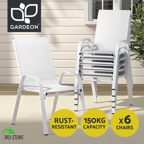 Gardeon 6PC Outdoor Dining Chairs Stackable Lounge Chair Patio Furniture White