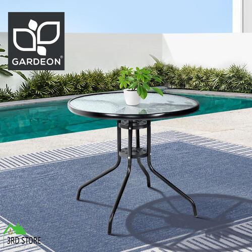 Gardeon Round Outdoor Dining Table Bar Setting Steel Glass Side Table 70CM