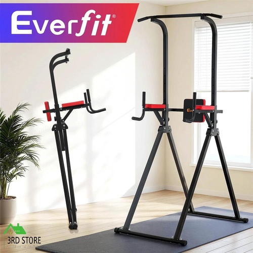Everfit Chin Up Tower Pull Up Station Adjustable Dip Station Folding Home Gym Black