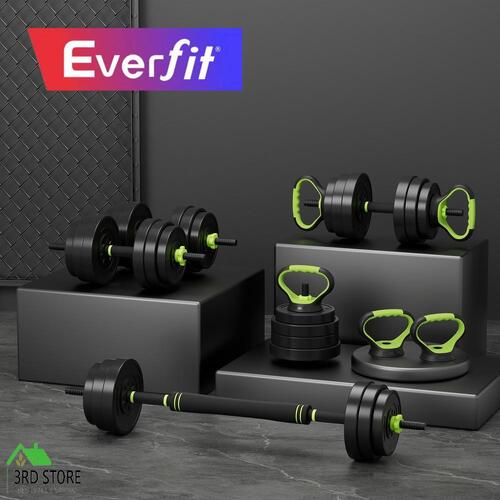 Everfit 25kg Adjustable Dumbbells Set Kettle Bell Weight Plates Barbells Gym