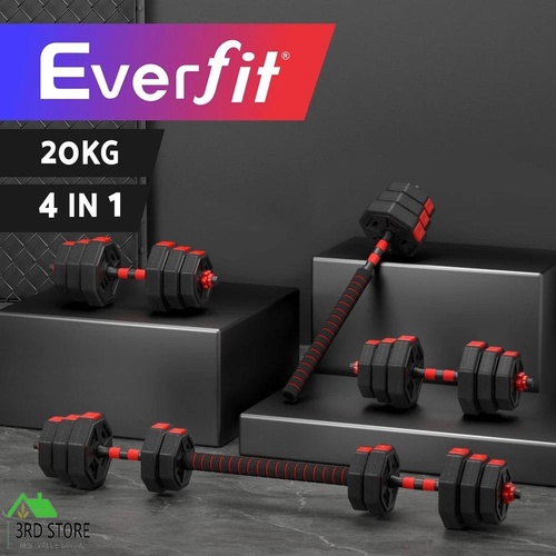 Everfit 20kg Adjustable Dumbbell Barbell Set Weight Plates Home Workout