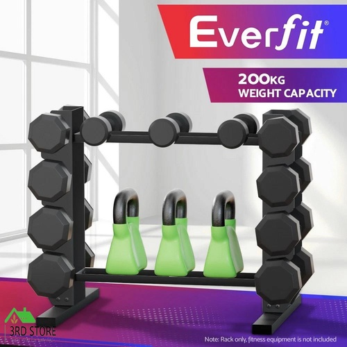 Everfit Dumbbells Rack Dumbbell Kettlebell Stand Home Gym Storage 200kg Capacity