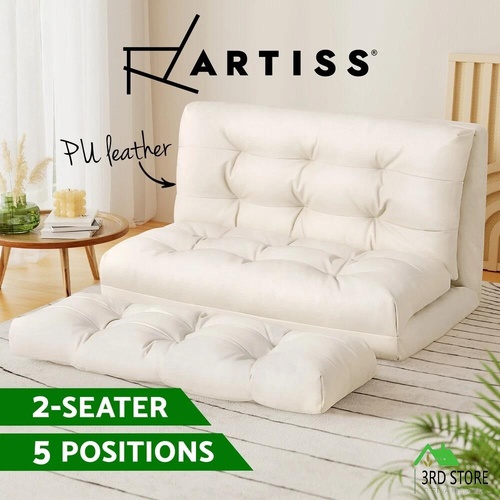 Artiss Floor Lounge Sofa Bed Chair Recliner Chaise Pillow Leather Foldable White