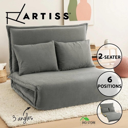 Artiss Floor Lounge Sofa Bed Foldable 2 Seater Grey