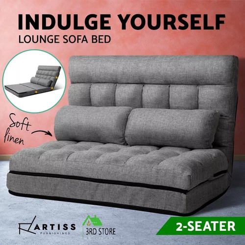 Artiss Lounge Sofa Bed Floor Recliner 2 seater Chaise Chair Folding Fabric Grey