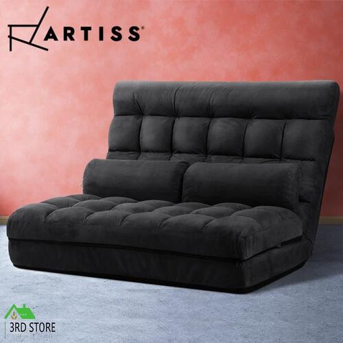 Artiss Lounge Sofa Floor Recliner Bed Chaise Chair Folding Couch Suede Charcoal