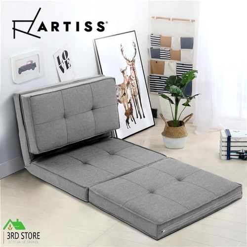 Artiss Lounge Sofa Floor Couch Chaise Chair Recliner Futon Linen Folding Grey