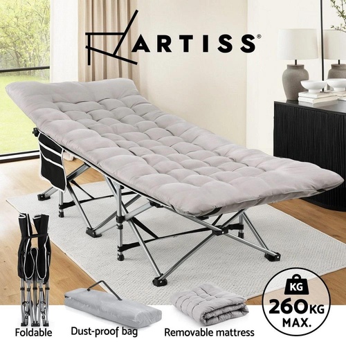 Artiss Folding Bed With Mattress Heavy Duty Camping Cot Portable Grey 185CM