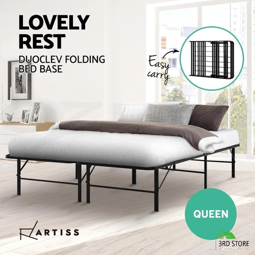 Artiss Queen Size Folding Bed Frame Mattress Base Portable Black Metal Platform