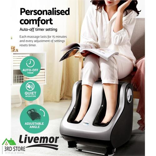 Livemor Foot Massager Ankle Calf Leg Massagers Shiatsu Kneading Rolling Silver