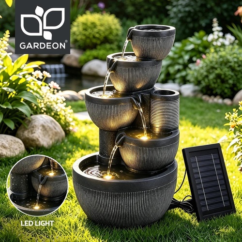 Gardeon Solar Fountain Water Feature 5-Tier Cascading Bowl Grey 51cm