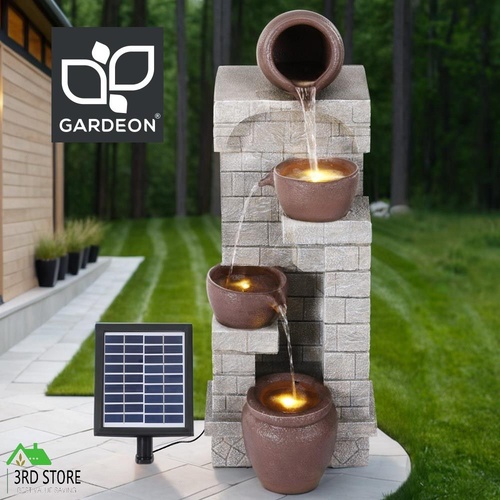 Gardeon Solar Fountain Water Feature  Pot Outdoor Indoor 4-Tier Cascading Brown