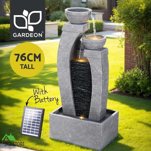 Gardeon Solar Fountain Water Feature Outdoor Fountain Indoor 3-Tier Cascading Grey