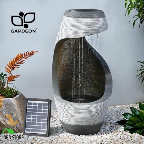 Gardeon Solar Fountain Water Feature Bird Bath Outdoor Garden Cascade 48CM Grey