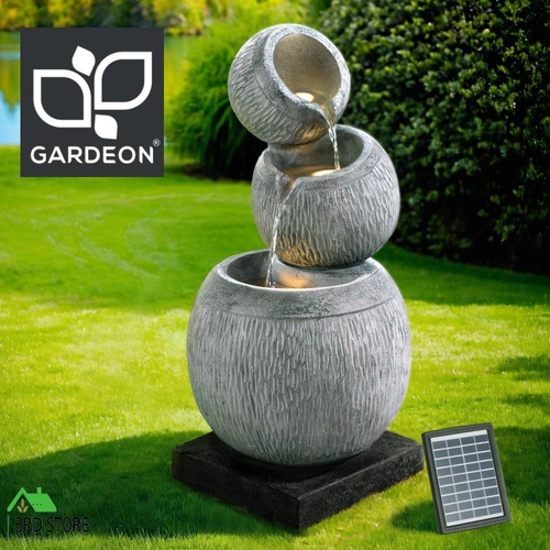 RETURNs Gardeon Solar Fountain Water Feature Bird Bath Garden LED Light 80CM Grey