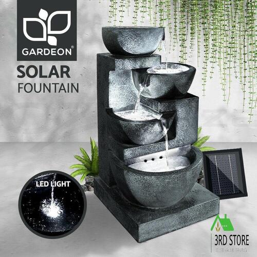 RETURNs Gardeon Water Fountain Features Solar Outdoor Pond Bird Bath w/ Battery Indoor Blue