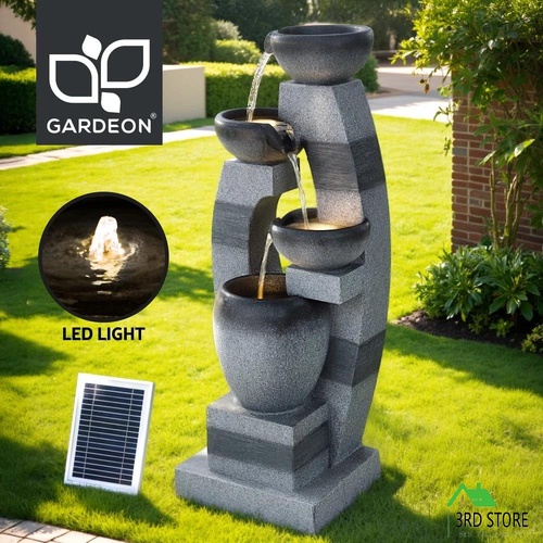 Gardeon Solar Fountain Water Feature Outdoor Fountain Indoor 3-Tier Bowl Cascading Grey