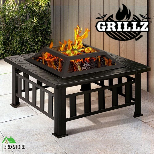 Grillz Fire Pit BBQ Table Grill Outdoor Garden Wood Burning Fireplace Stove