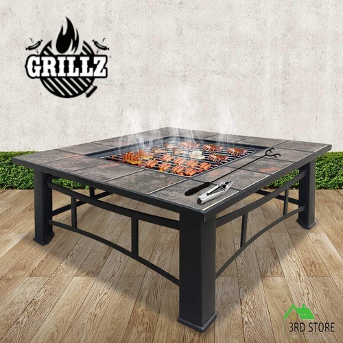 Grillz Fire Pit BBQ Grill Smoker Table Outdoor Garden Ice Pits Wood Fire Pit
