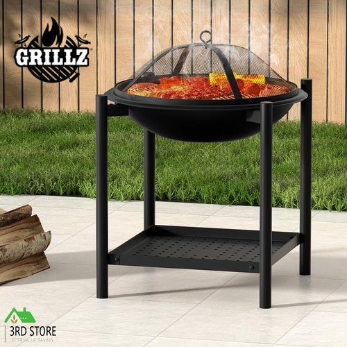 Grillz Fire Pit Charcoal BBQ Cooking Grill Outdoor Camping Fireplace Steel