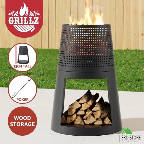 Grillz Fire Pit Deep Bowl with Wood Storage Removable Pit Fireplace Outdoor