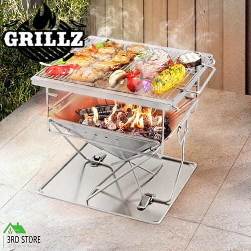 Grillz Fire Pit BBQ Grill Smoker Camping Outdoor Portable Stainless Steel Stove