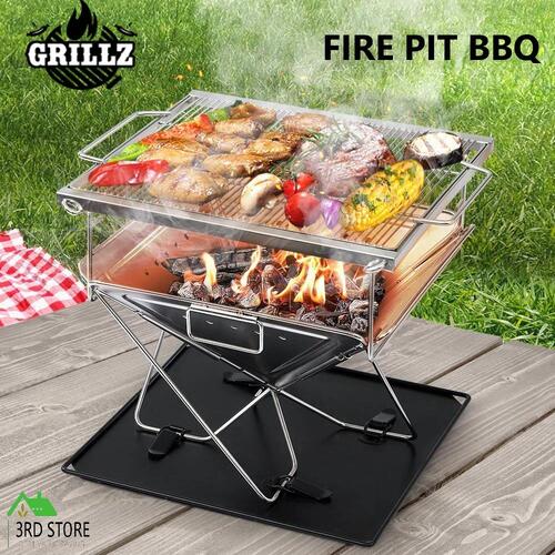 Grillz Fire Pit BBQ Grill Smoker Camping Outdoor Portable Stainless Steel Stove