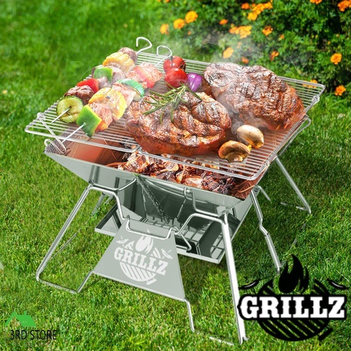 Grillz Camping Fire Pit BBQ 2-in-1 Grill Smoker Outdoor Portable Stainless Steel