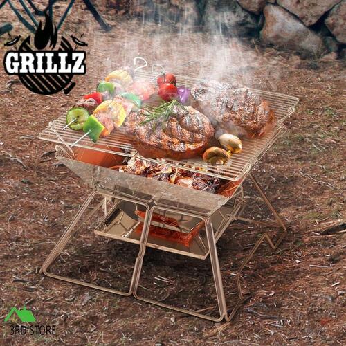 Grillz Camping Fire Pit BBQ 2-in-1 Grill Smoker Outdoor Portable Stainless Steel