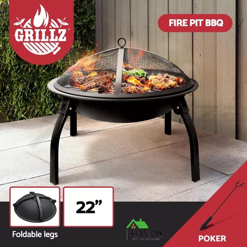 RETURNs Grillz Fire Pit BBQ Charcoal Smoker Portable Outdoor Camping Patio Fireplace 22"