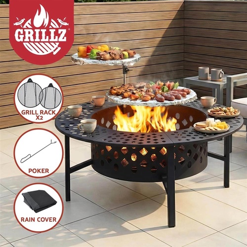 Grillz Fire Pit BBQ Charcoal Smoker Portable Mesh Pits Outdoor Camping Fireplace