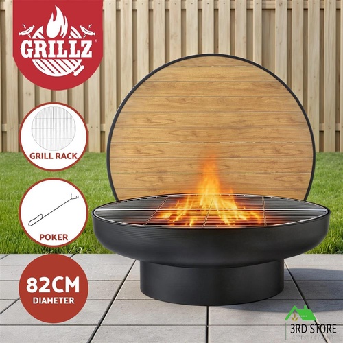Grillz Fire Pit Table with Lid Deep Fire Bowl Wood Burning BBQ Grill for Backyard Camping Patio Picnic