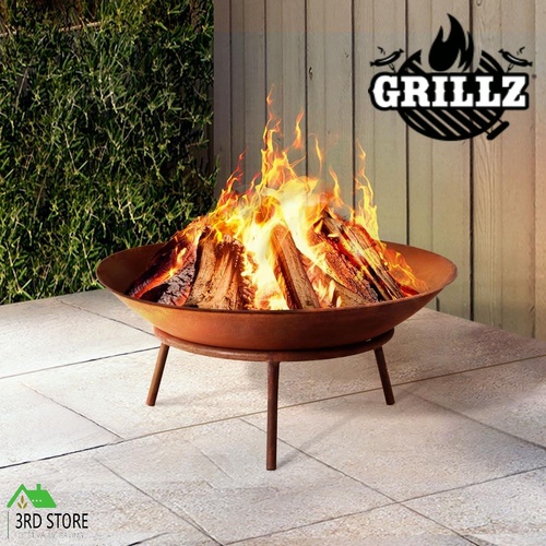 Grillz 56cm Fire Pit Campfire Charcoal Wood Burner Rustic Iron Outdoor Patio