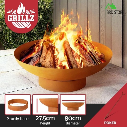 Grillz 80cm Fire Pit Bowl Campfire Rustic Iron Outdoor Wood Burner Fireplace
