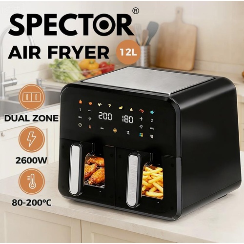 Spector 12L Dual Basket Air Fryer Electric Digital Touchscreen Oil Free Family