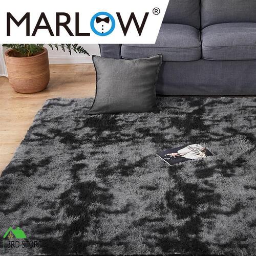 Marlow Floor Rug Shaggy Rugs Soft Large Carpet Area Tie-dyed 200x300cm Black