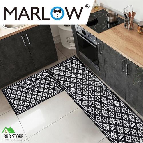 Marlow 2x Kitchen Mat Floor Rugs Area Carpet Non-Slip Door Mat 45x180cm /45x75cm