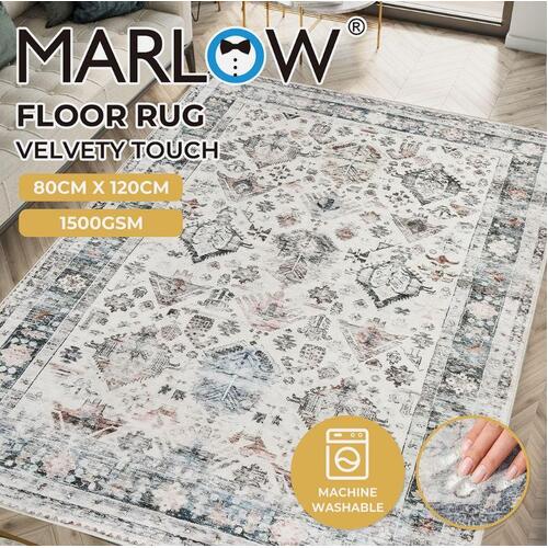 Marlow Floor Rug Vintage Short Pile Washable Area Rugs Soft  80x120cm