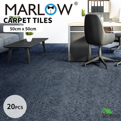 Marlow 20x Carpet Tiles 5m2 Box Heavy Commercial Retail Office Premium Flooring Blue