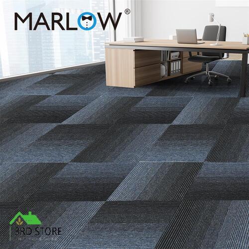 Marlow 20x Carpet Tiles Heavy Commercial Retail Office Flooring Blue 50X50cm