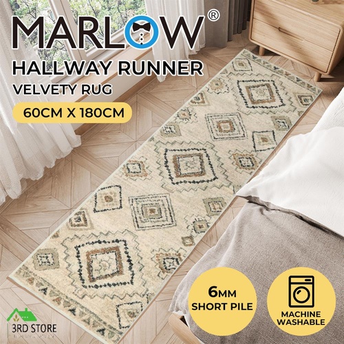 Marlow Floor Rug Hallway Runner Washable Soft Plush Carpet Non Slip 180X60cm