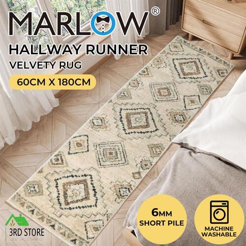 Marlow Floor Rug Hallway Runner Washable Soft Plush Carpet Non Slip 180X60cm