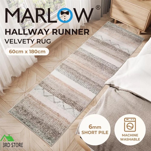 Marlow Floor Rug Hallway Runner Washable Soft Plush Carpet Non Slip 180X60cm