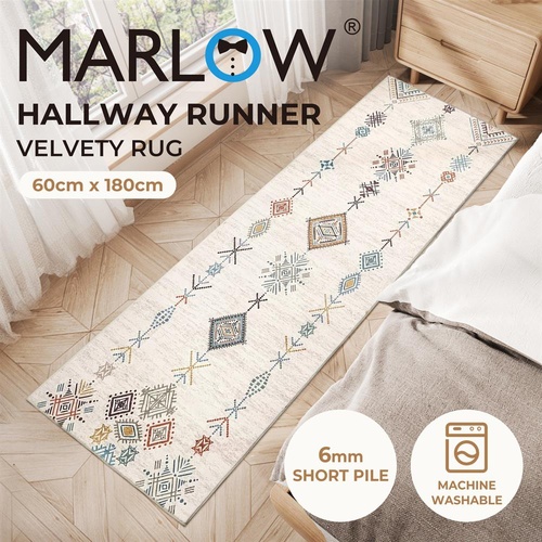 Marlow Floor Rug Hallway Runner Washable Soft Plush Carpet Non Slip 180X60cm