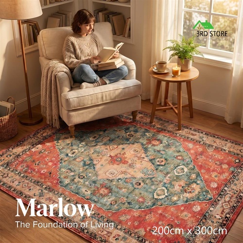Marlow Floor Rug Vintage 6mm Polyester Washable Area Rugs Plush TPR Non Slip