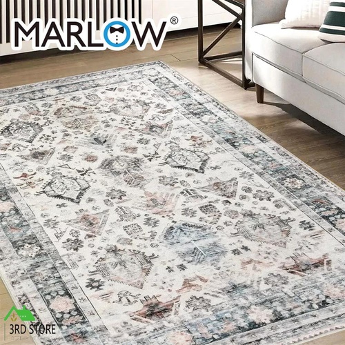 Marlow Floor Rug Vintage 6mm Short Pile Washable Area Rugs Plush TPR Non Slip