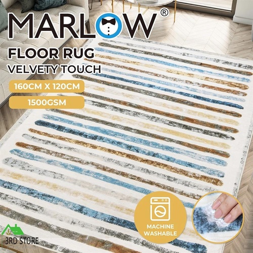 Marlow Floor Rug Short Pile Washable Carpet Soft Plush Non Slip Stripe 160x120